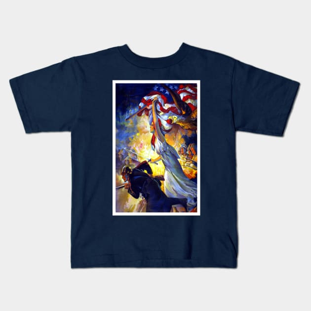 Lady Liberty with American Flag Kids T-Shirt by MasterpieceCafe